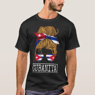 T-shirt Cubanita Cheveux Messy Wun Bun Libérez Cuba Drapea