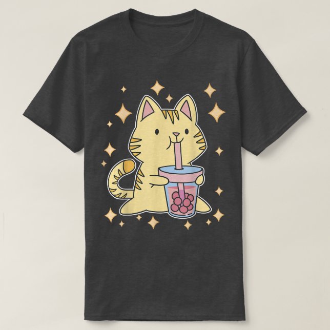 T-shirt Cube Buble Thé Kitty Kawaii Boba Thé Chat Japon Sw (Design devant)
