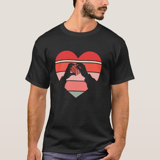 T-shirt Cube Cœur Rétro de Speedcubing pour Saint-Valentin (Devant)