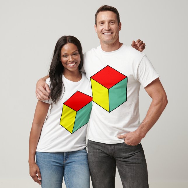 T-shirt Cube de figure géométrique Tricolor (Unisexe)