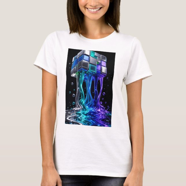 T-shirt Cube de puzzle chrome futuriste  (Devant)