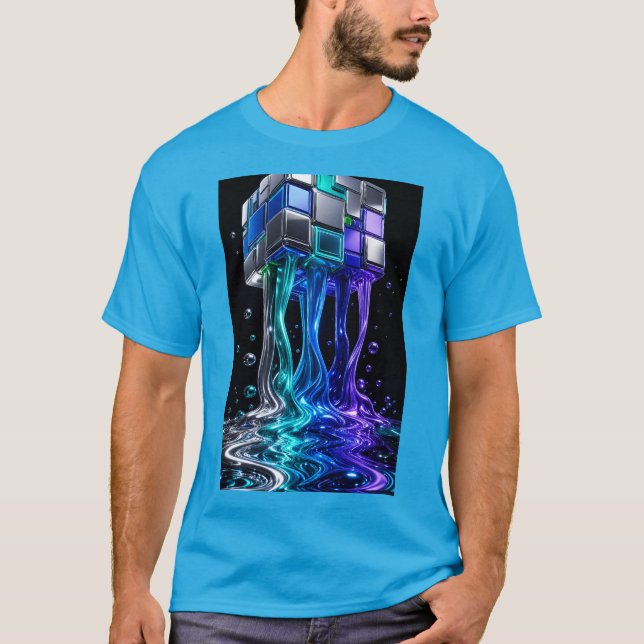 T-shirt Cube de puzzle chrome futuriste  (Devant)