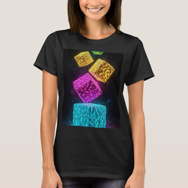 T-shirt Cube Géométrique Super 3D Néon (Devant)