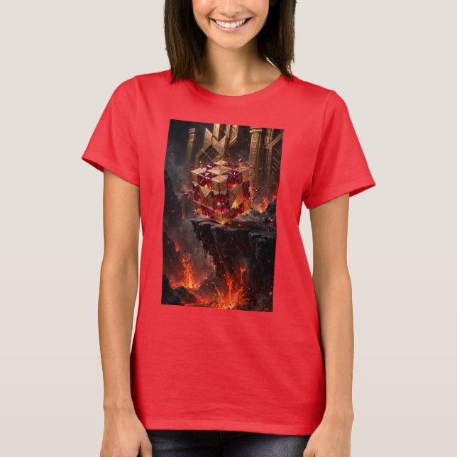 T-shirt Cube Orné sur la Falaise Volcanique (Devant)