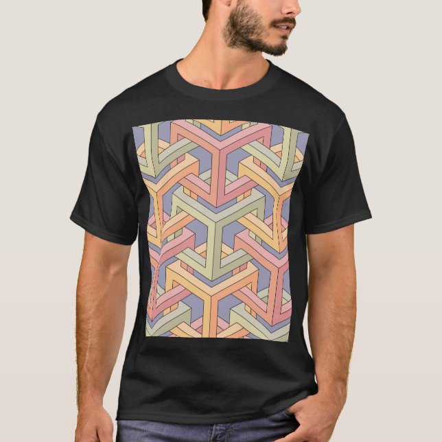 T-shirt Cubes 3D, Motif d'illusion optique. (Devant)