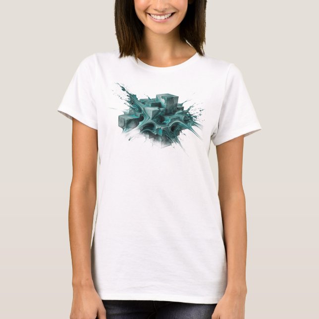 T-shirt Cubes Abstraits Sarcelle Expressifs Création Graph (Devant)