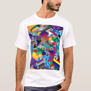 T-shirt Cubes Isométriques 3D, Géométriques Sans Couleur.