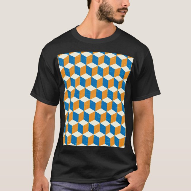 T-shirt Cubes isométriques rétro, illusion géométrique (Devant)
