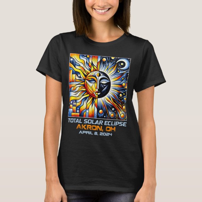 T-shirt Cubisme Éclipse Solaire Totale Akron Ohio (Devant)