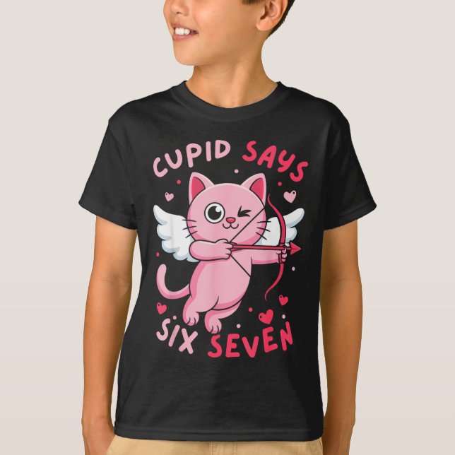 T-shirt Cud Says 67 Six Seven Meme Cute Cat Valentine's Da (Devant)