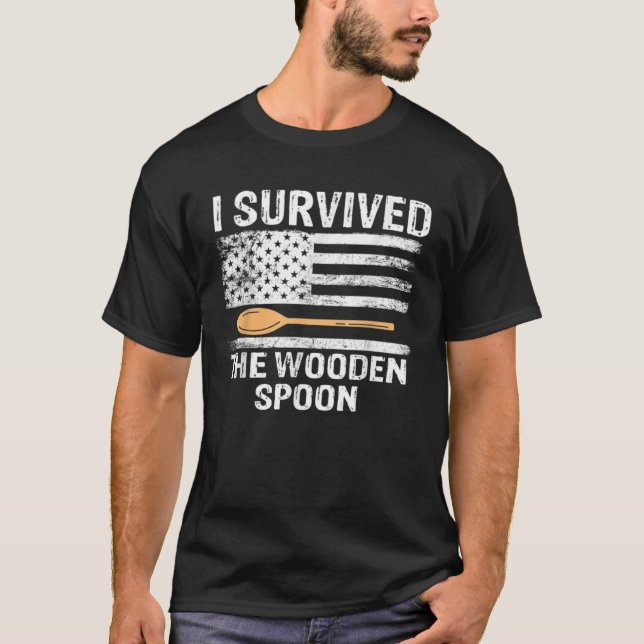 T-shirt Cuillère en bois Survivant Rétro Adulte Sarcastiqu (Devant)