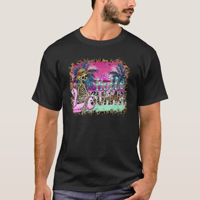 T-shirt Cuir de vache léopard Hello Summer squelette en Fl (Devant)
