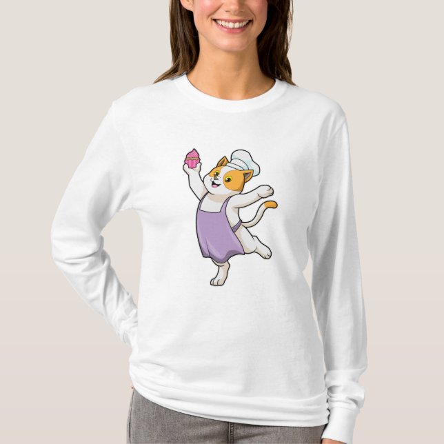 T-shirt Cuire au chat avec tablier de Cuisine et muffin (Devant)
