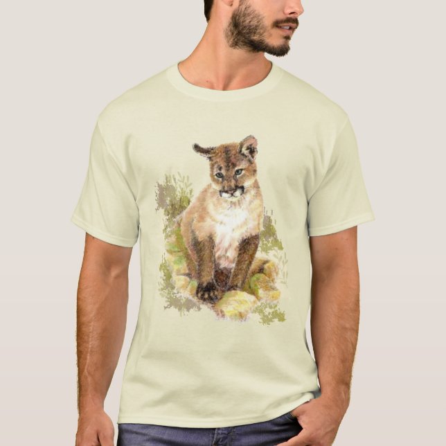 T-shirt Cuire Cougar Mountain Lion Chat Kitten Aquarelle T (Devant)