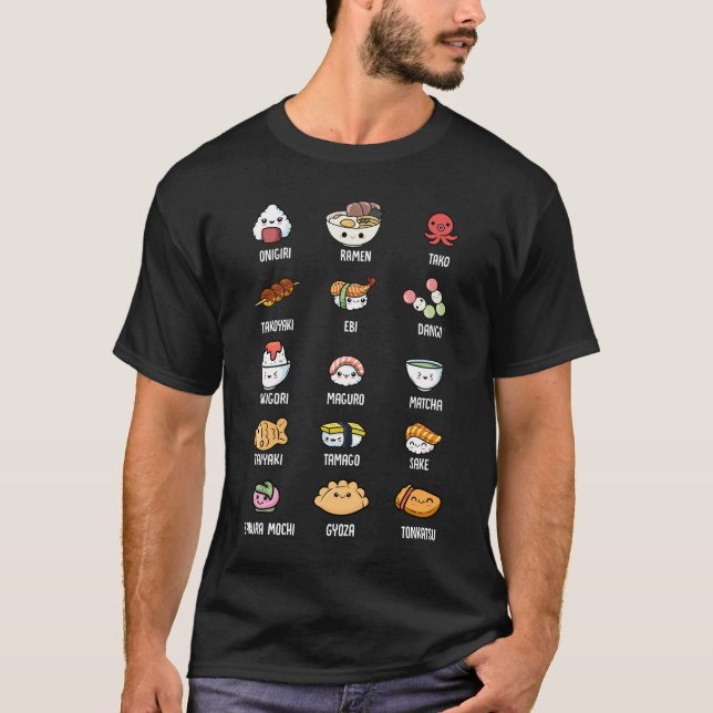T-shirt Cuisine asiatique Cuisine Kawaii Rice Sushi Poisso (Devant)