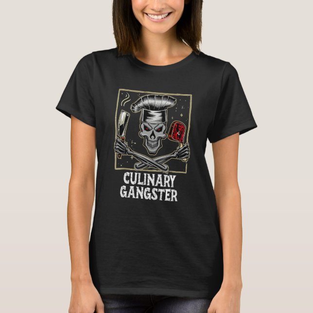 T-shirt Cuisine Gangster culinaire Cuisine Couteau Squelet (Devant)
