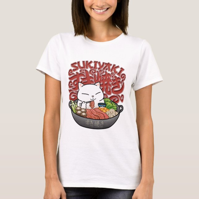 T-shirt Cuisine japonaise Sukiyaki Chat (Devant)