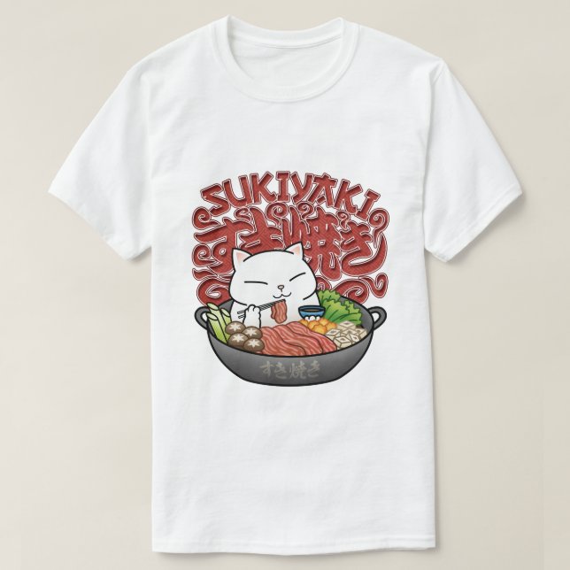 T-shirt Cuisine japonaise Sukiyaki Chat (Design devant)
