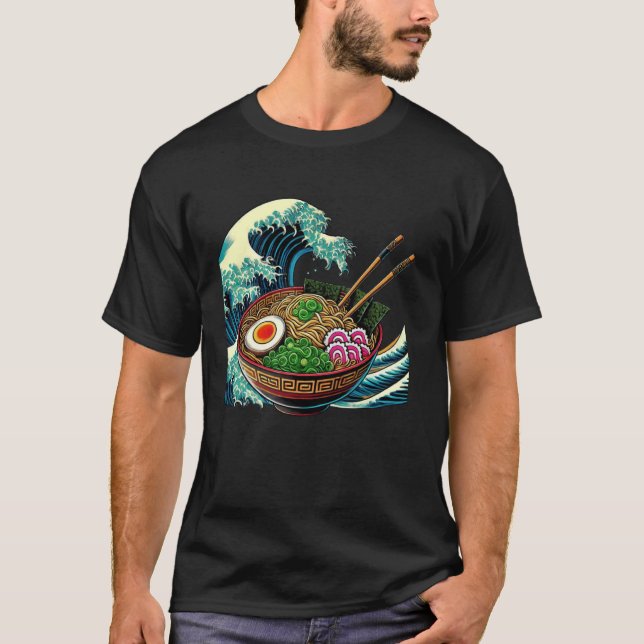T-shirt Cuisine japonaise Wave Art Noodé Nourriture Soupe  (Devant)