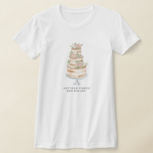 T-shirt Cuisine pâtissière Aquarelle Rose Floral Gâteau
