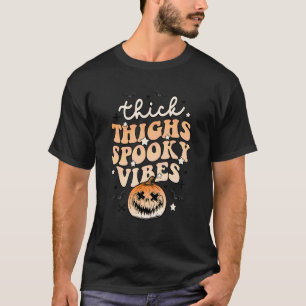 T-shirt Cuisses Épaisses Vibes Sombres Halloween Citrouill