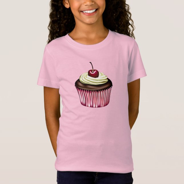 T-Shirt Cupcake au chocolat avec cerise sur le dessus (Devant)
