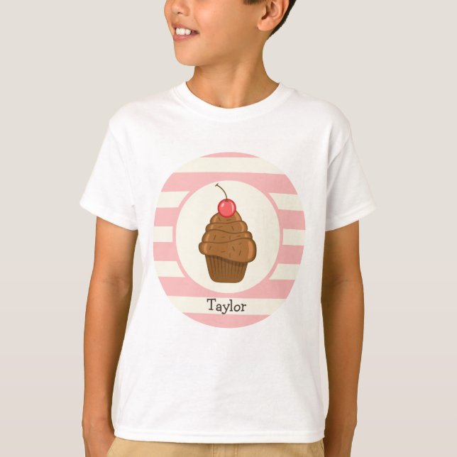 T-shirt Cupcake au chocolat avec des rayures cerises et ro (Devant)