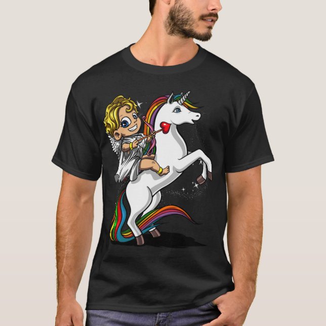 T-shirt Cupid équitation Unicorn Valentines Jour couple (Devant)
