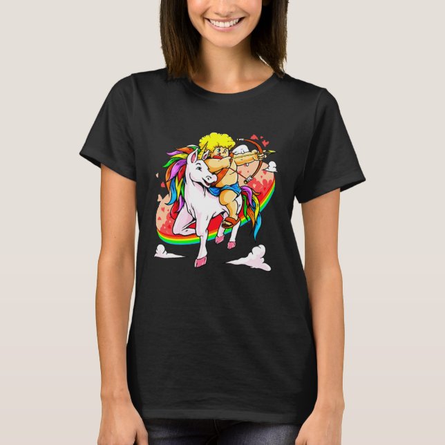 T-shirt Cupid Riding Unicorn Valentine s Day Girls Kids (Devant)