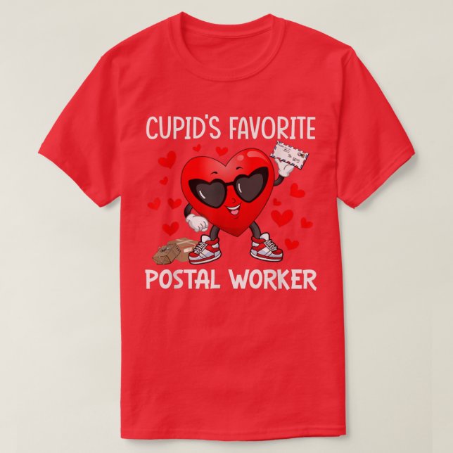 T-shirt Cupid's Favorite Postal Worker Mailman Happy Valen (Design devant)
