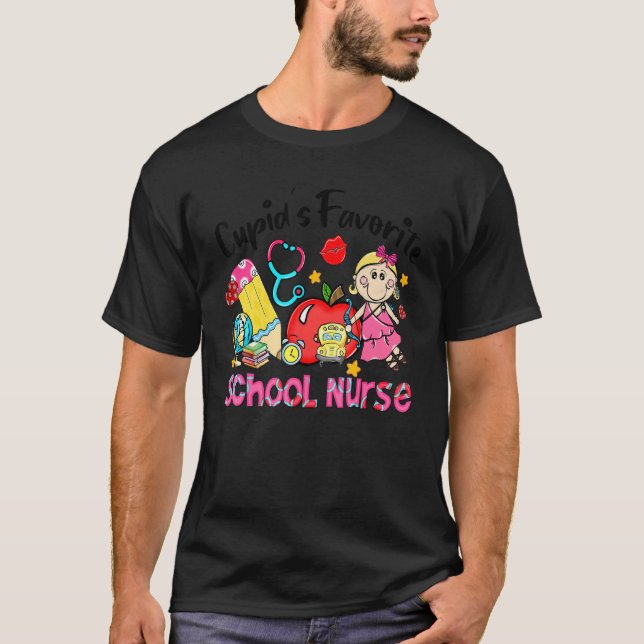 T-shirt Cupid's Favorite School Nurse Apple Cute Cupid Val (Devant)