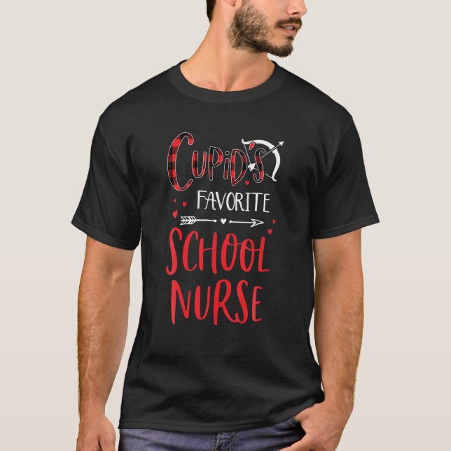 T-shirt Cupid's Favorite School Nurse Red Plaid Valentine' (Devant)