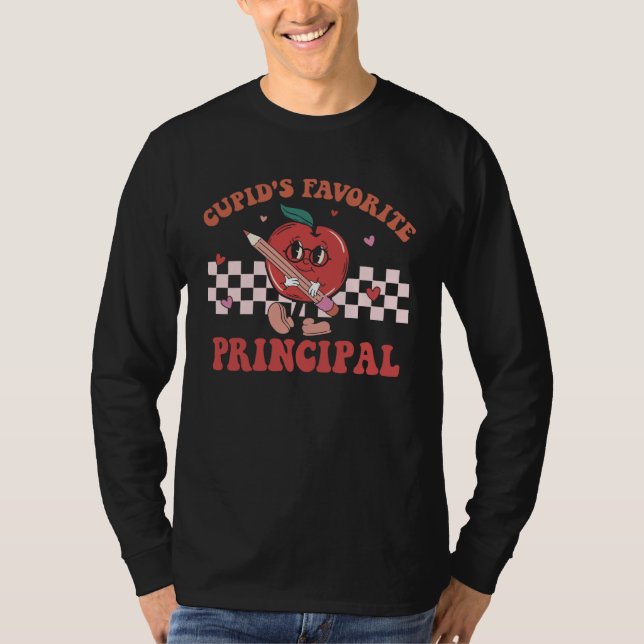 T-shirt Cupids Favorite School Principal Retro Groovy Vale (Devant)