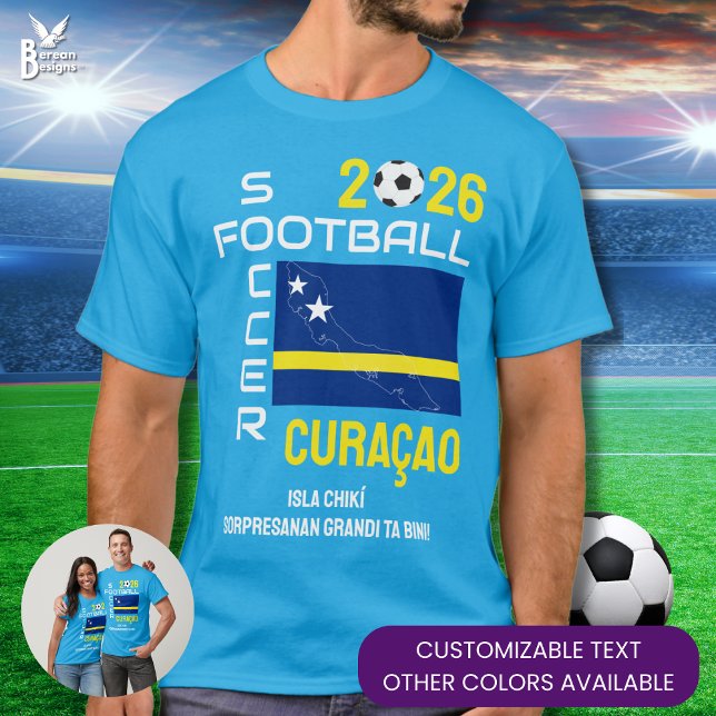 T-shirt CURAÇAO KORSOU CURACAO Football Soccer 2026 (Patriotic CURAÇAO KORSOU Football Soccer shirt with CUSTOMIZABLE 2026 and text. Giantslayers loading)