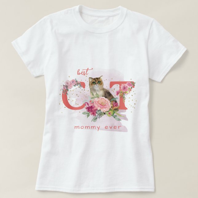 T-shirt Curieux Chat Et Fleurs Personnalisables (Design devant)