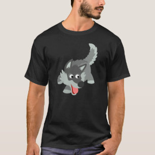 T-shirt curieux mignon de loup de bande dessinée