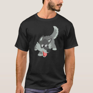 T-shirt curieux mignon de loup de bande dessinée