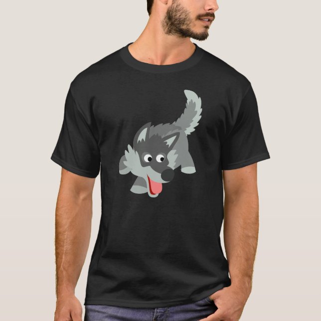 T-shirt curieux mignon de loup de bande dessinée (Devant)