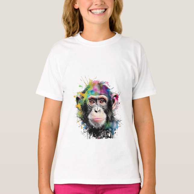 T-shirt Curioso y colorido chimpancé (Devant)