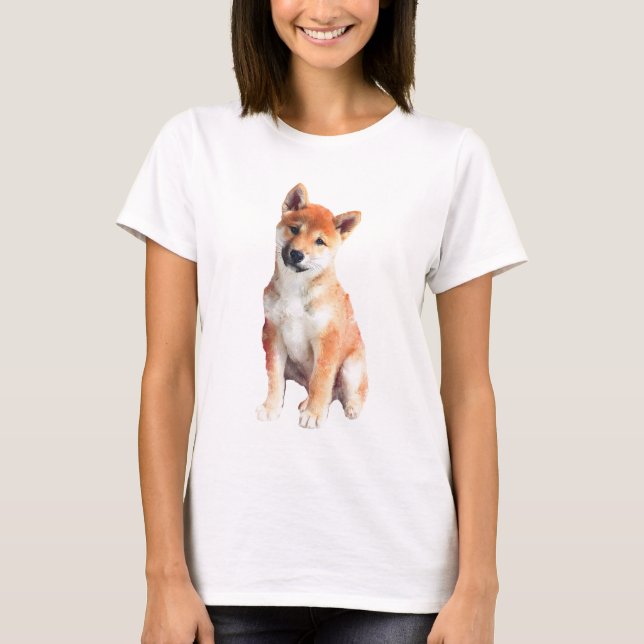 T-shirt Curious Shiba Inu Puppy Watercolor Women (Devant)