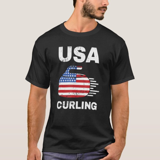 T-shirt Curling Drôle Pour Homme Joueuses De Curling Usa (Devant)