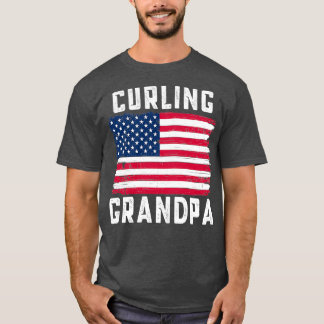 T-shirt Curling grand-père drapeau américain 4 juillet