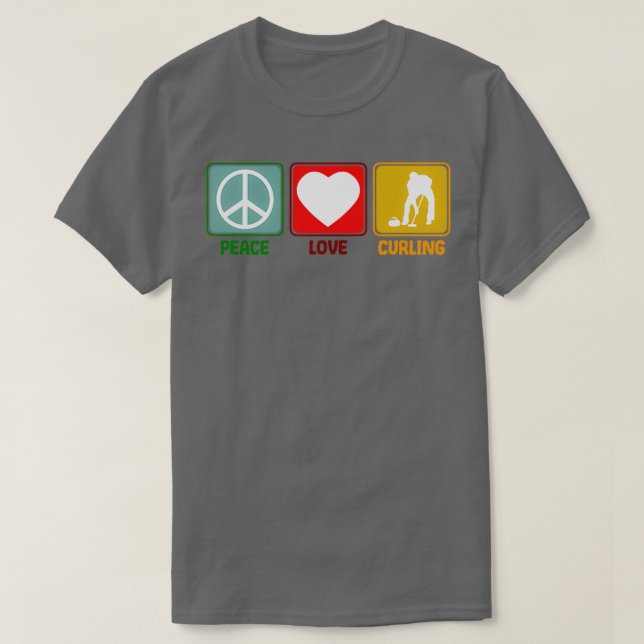 T-shirt Curling Peace Love Slogan Style Rétro (Design devant)