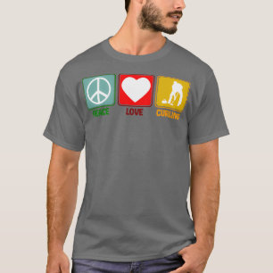 T-shirt Curling Peace Love Slogan Style Rétro