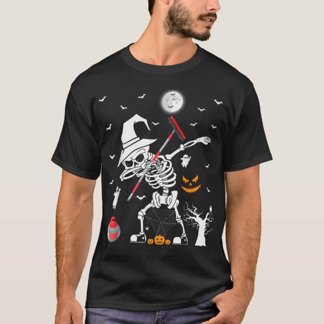 T-shirt Curling Sports Drôle Skeleton Dabbing Curling Hall (Devant)