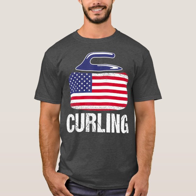 T-shirt Curling USA Rouge Blanc Bleu Curling Pierre Drapea (Devant)