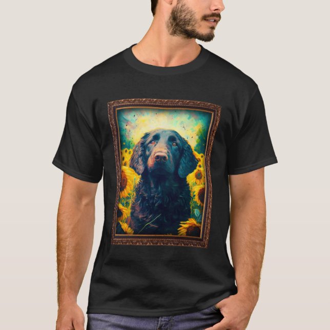 T-shirt Curly coated Retriever Painting Sunflower Flower M (Devant)
