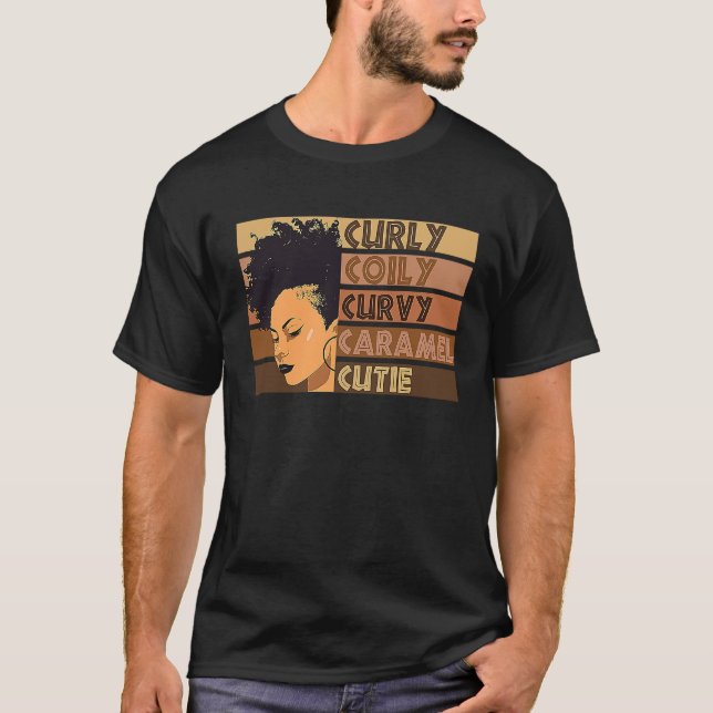 T-shirt Curly Coily Curvy Caramel Cutie Afro Love African  (Devant)