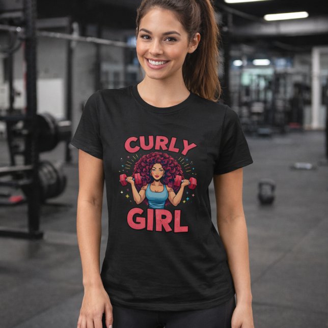 T-shirt Curly Hair Girl - Pink Gym Motivation Activewear (Créateur téléchargé)