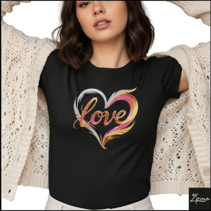 T-shirt Cursive Amour Glossy Tourbillons de Cœur Abstrait